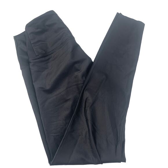 GOOD AMERICAN Leggings Size S Activewear Athletic Pants Workout Black Shiny - Picture 1 of 5